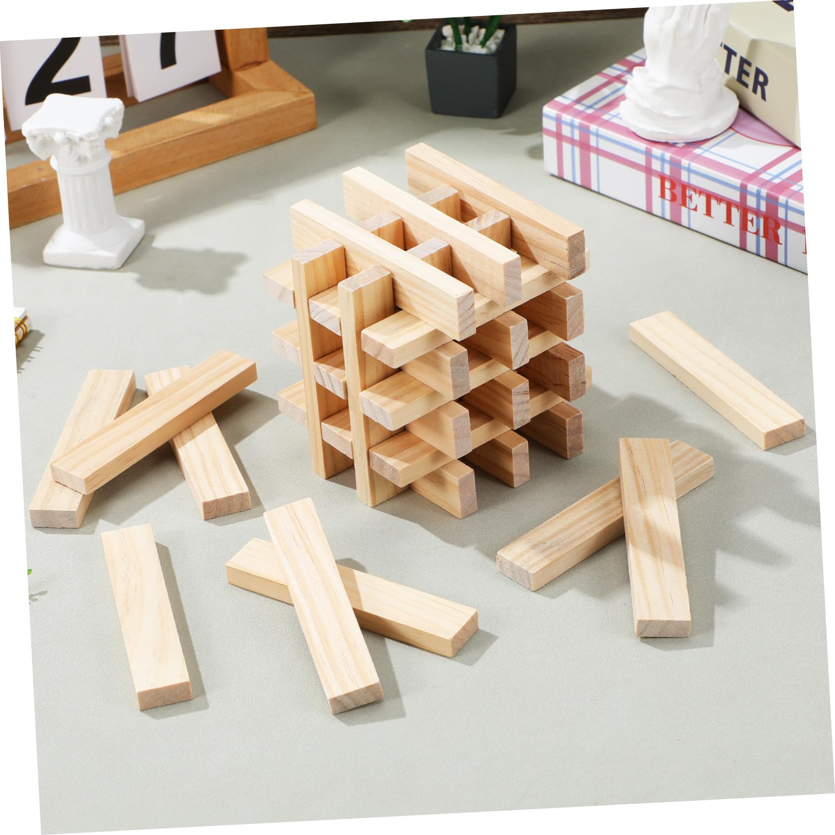 100 Stück Holzbausteine für Kleinkinder Stapelbares Bauspielzeug mit Minimalistischer Optik zum Kreativen Basteln und Spielen Unterwegs