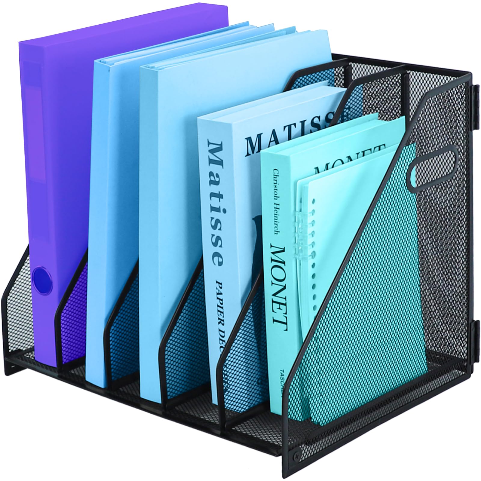 TSDRBWO Desk Organizers Metal Magazine File Holder Racks Desktop Folder Storage Binder Organiser Document Organization for Home Office & Classroom,5 Vertical Compartments-Black