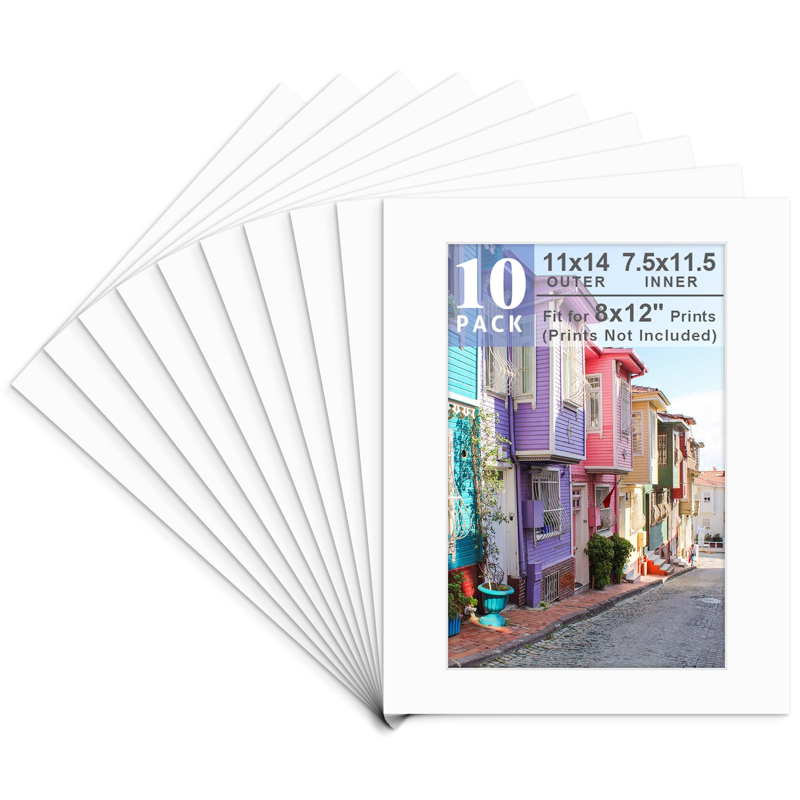 Golden State Art, 10 Pack 11x14 White Picture Mat for 8x12 Photos