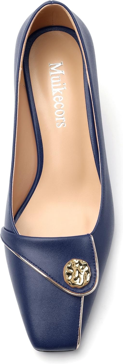 Women's Kitten Heels Square Toe Low Heel Pumps Closed Toe Patent Slip On Pumps Womens Work Dress Office Wedding Party Shoes 2 Inch - Image 5