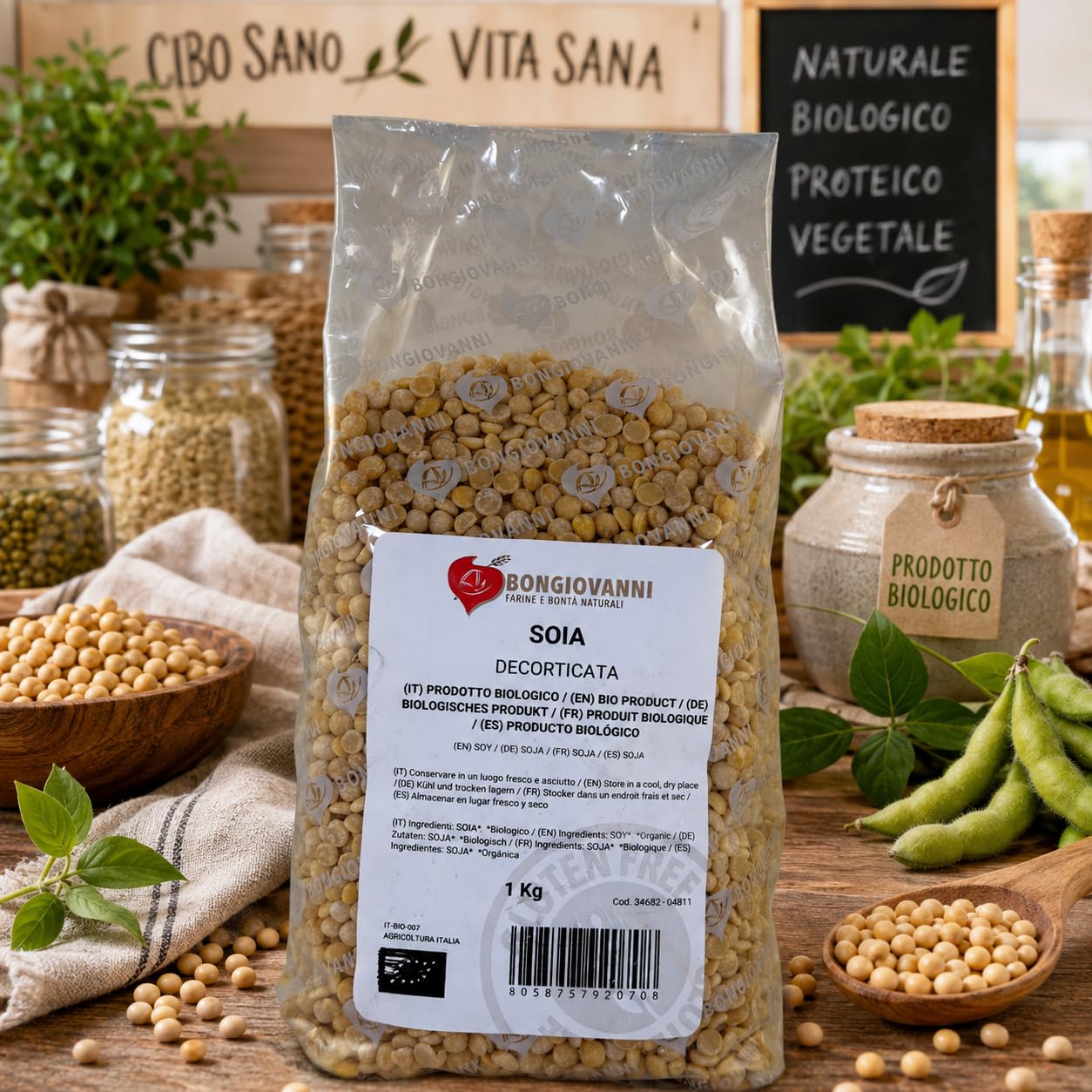 Bongiovanni Bontà Naturali Soja orgánica de Italia, pelada, 1 kg