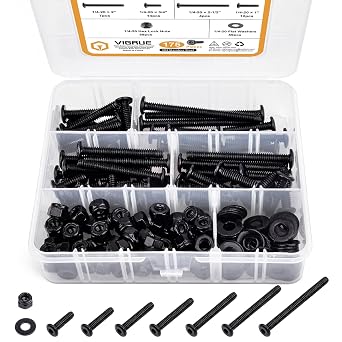 VIGRUE 175PCS 1/4-20 Flat Socket Head Screw Assortment Furniture Bolts Countersunk Screws Lock Nuts Kit, Stainless Steel 18-8 304, Black Oxide, Length 3/4" to 3"