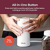 Vista 6 de MuellerLiving Molinillo de café eléctrico para especias, nueces, hierbas y granos de café, cuchilla afilada, acero inoxidable - Blanco