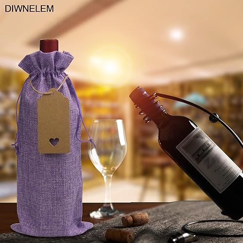 Miniatura 4 de DIWNELEM Bolsas de regalo de vino de arpillera morada, paquete de 16 con cordón para degustación de vinos, bodas, fiestas y vacaciones