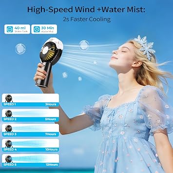 Handheld Fan Upgraded Handheld Misting Fan: High-Power Motor, LED Display, 4000mAh Rechargeable Portable Fan,5-Speed,Foldable Design, 3-IN-1 Portable Fan for Travel Cruise Beach