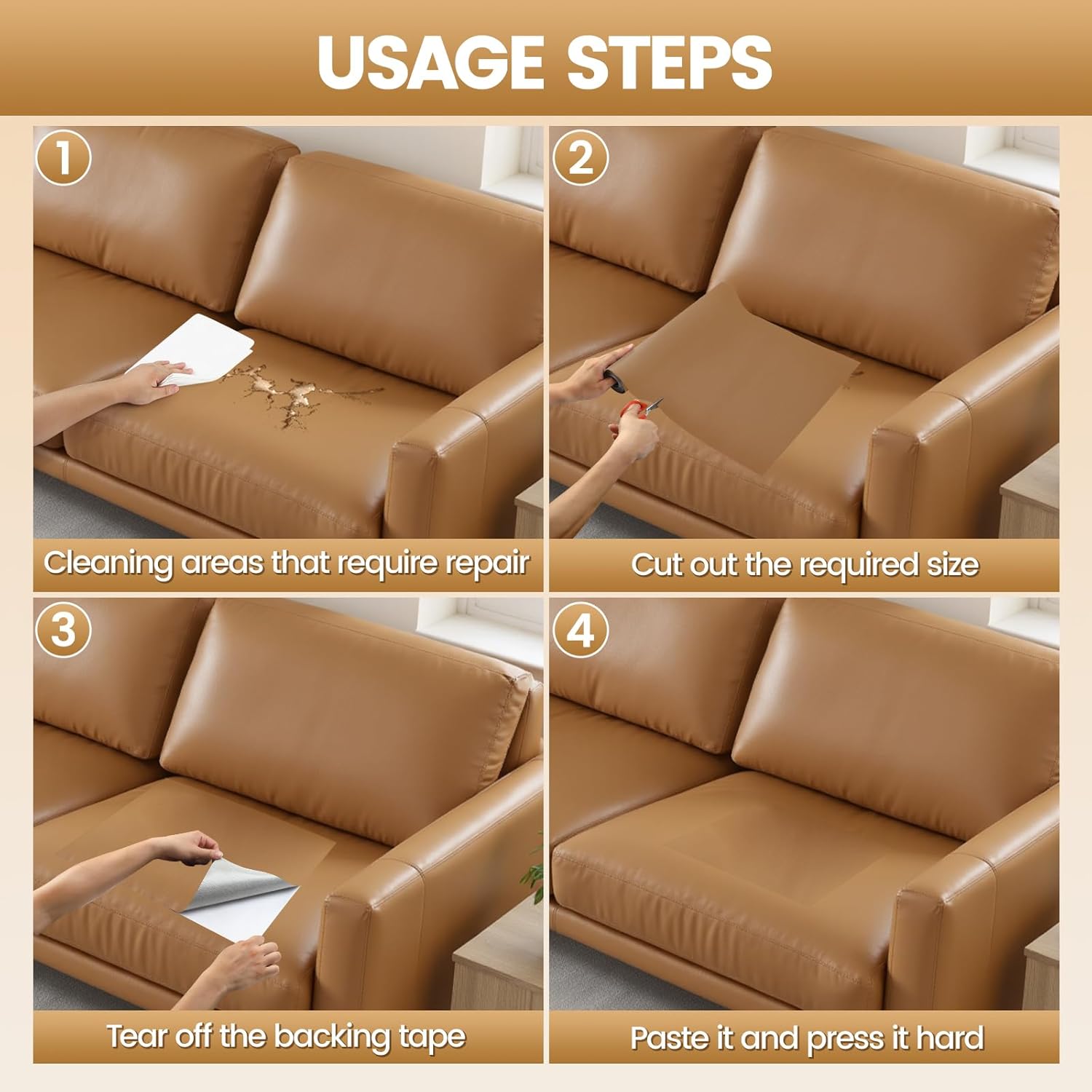 WALLAX Leather Repair Patch, 16 x 158 Inches Self Adhesive Leather Repair Tape for Furniture, Couch, Sofa, Car Seats, Office Chair, Car Interior, Upholstery, Vinyl Repair Kit (Dark Brown)