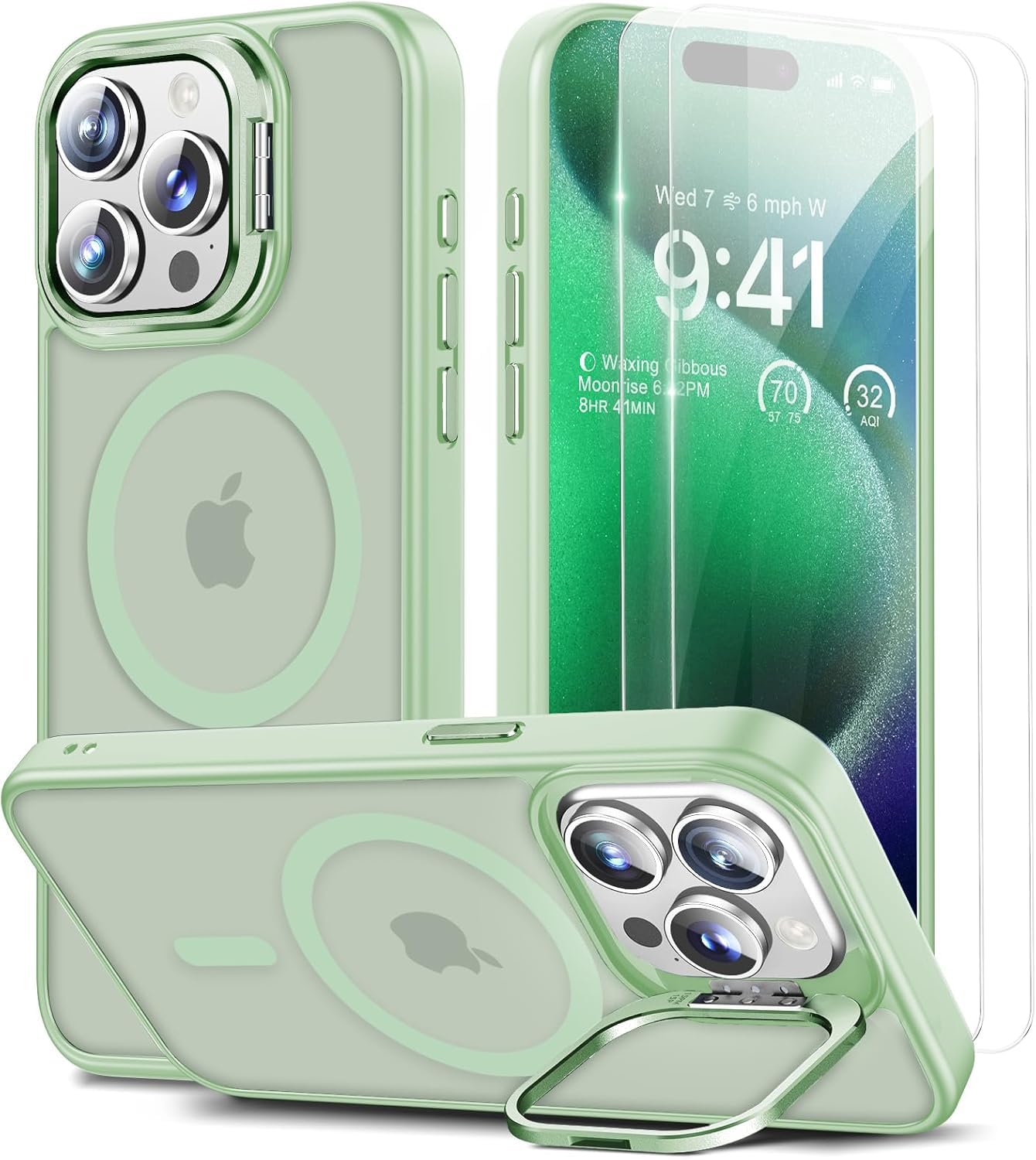 Custodia per iPhone 15 Pro, con supporto invisibile e protezione per fotocamera, cover posteriore opaca, adatta per Magsafe, grado militare, antiurto, custodia magnetica sottile Bulit in