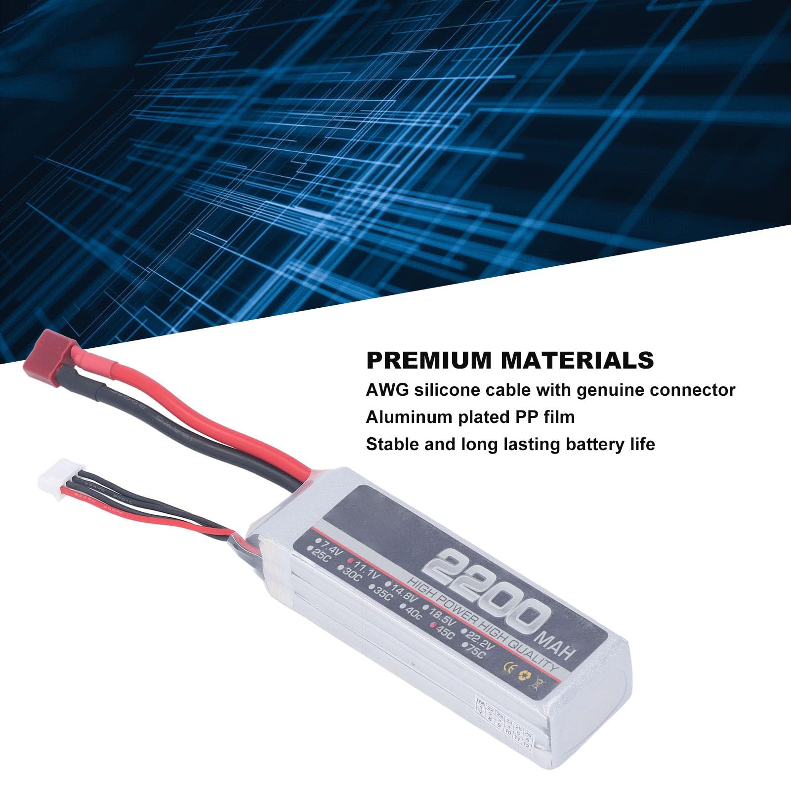 Batteria Al Litio RC, Batteria LiPo Ad Alte Prestazioni da 2200 MAh per Parti di Droni RC (Spina a T)