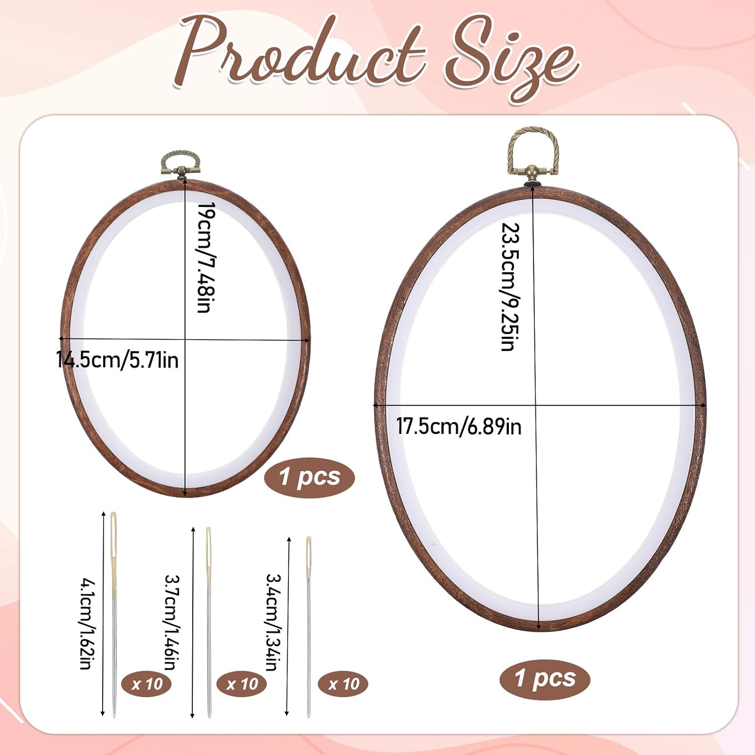 2 Pcs Embroidery Hoop, 7.5'' and 9.2'' Oval Embroidery Hoop Set