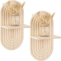 Vista 7 de Tatuo 2 estantes flotantes bohemios para pared, soporte colgante de madera para sala de estar, baño, dormitorio, oficina, cuarto de bebé, decoración