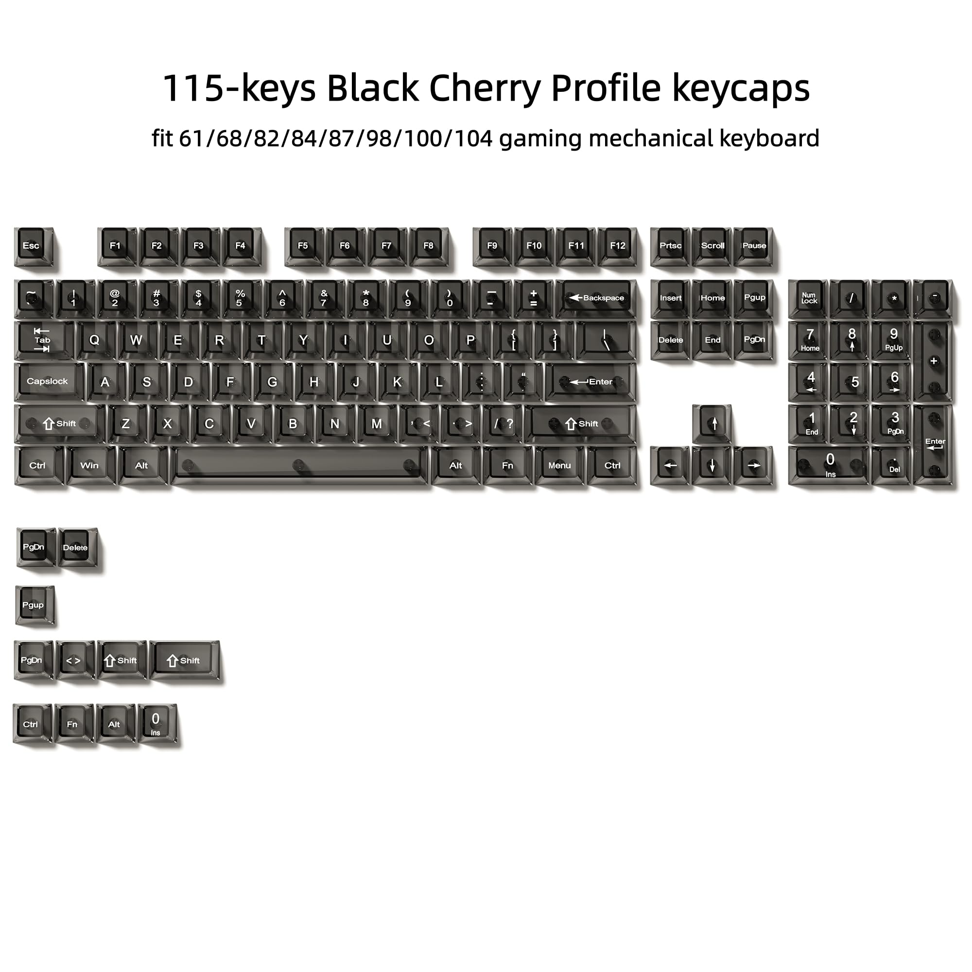 Capuchons de touches Crystal Jelly brillants Cherry Profile pour clavier mécanique MX Switches, 60-75%, transparents et noirs