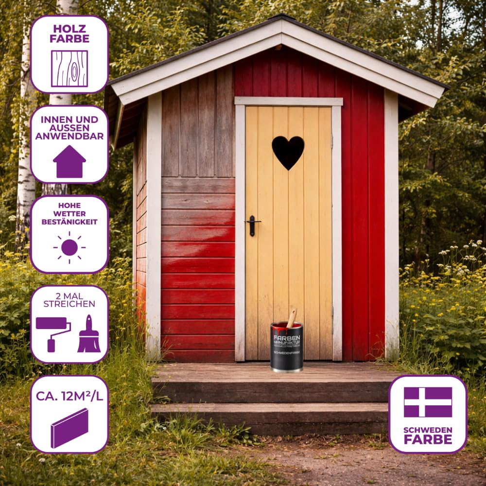 Farben Manufaktur Holzfarbe Wetterschutzfarbe Holzlack Holzschutzlack Holzdecklack schwedenrot 5L, Farbe: schwedenrot dunkel