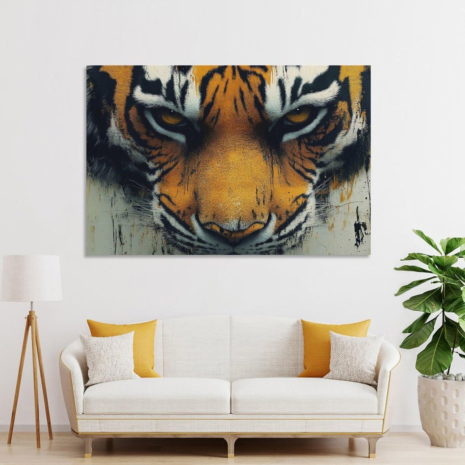 Intense Tiger Face Close-Up Decorative Canvas Print 20x30inch(50x75cm), for Corridors, Hallways Or Apartment Entries, Decorative Wall Art for Narrow Spaces
