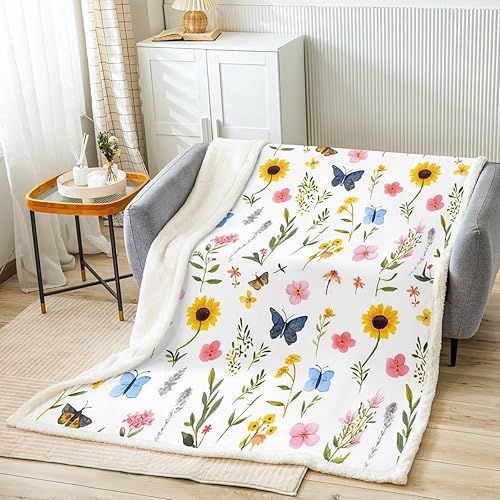 Miniatura 12 de Manfei Manta de margaritas, manta de flores amarillas y blancas para sofá, manta de cama de jardín botánico para niños y niñas, decoración de Multi