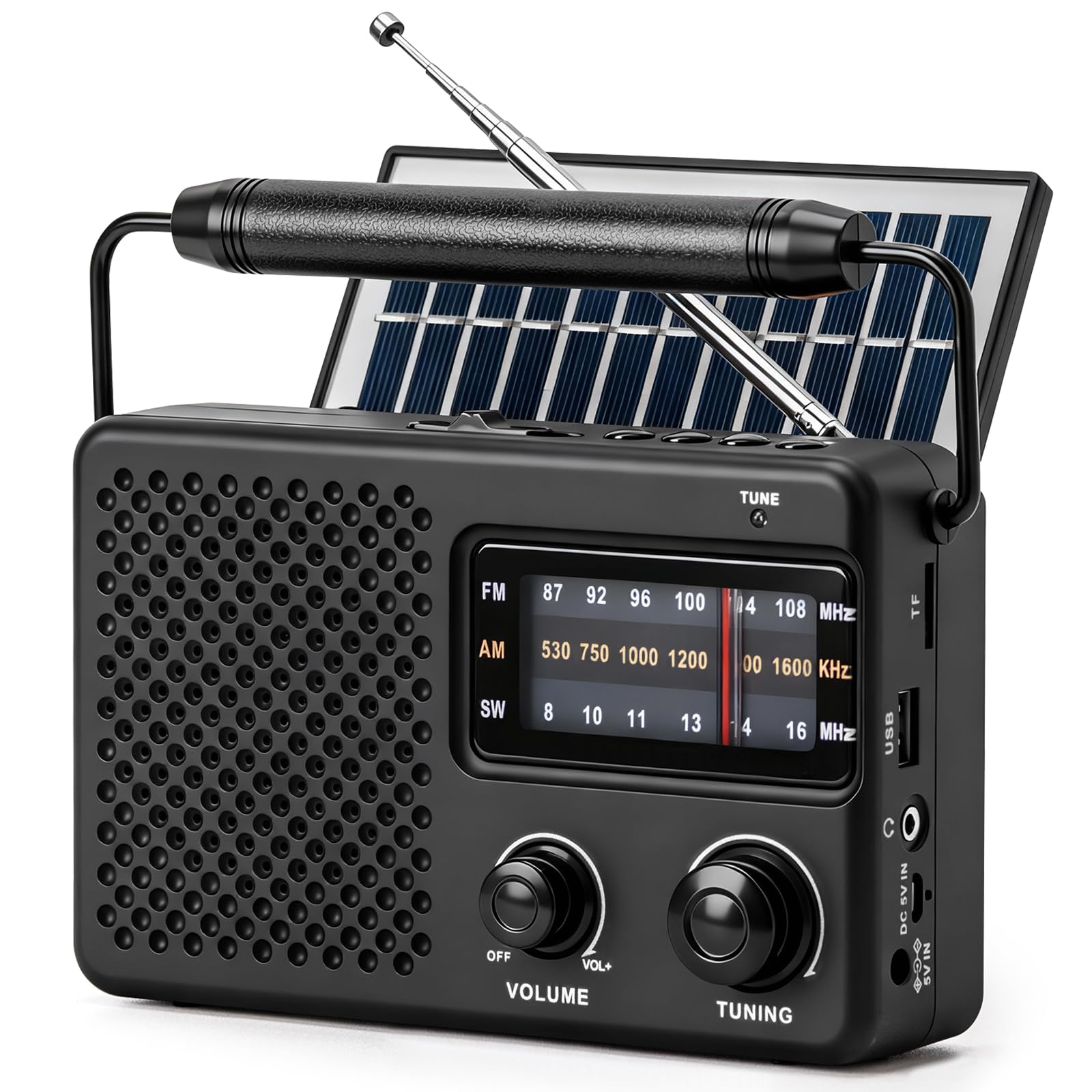 Tendak Radio Portatile, AM/FM/SW Radiolina Portatile con Solare a Rete e a Batteria, Radio Solare con Bluetooth/TF/USB per Uso Domestico/Esterno/Campeggio/Emergenza