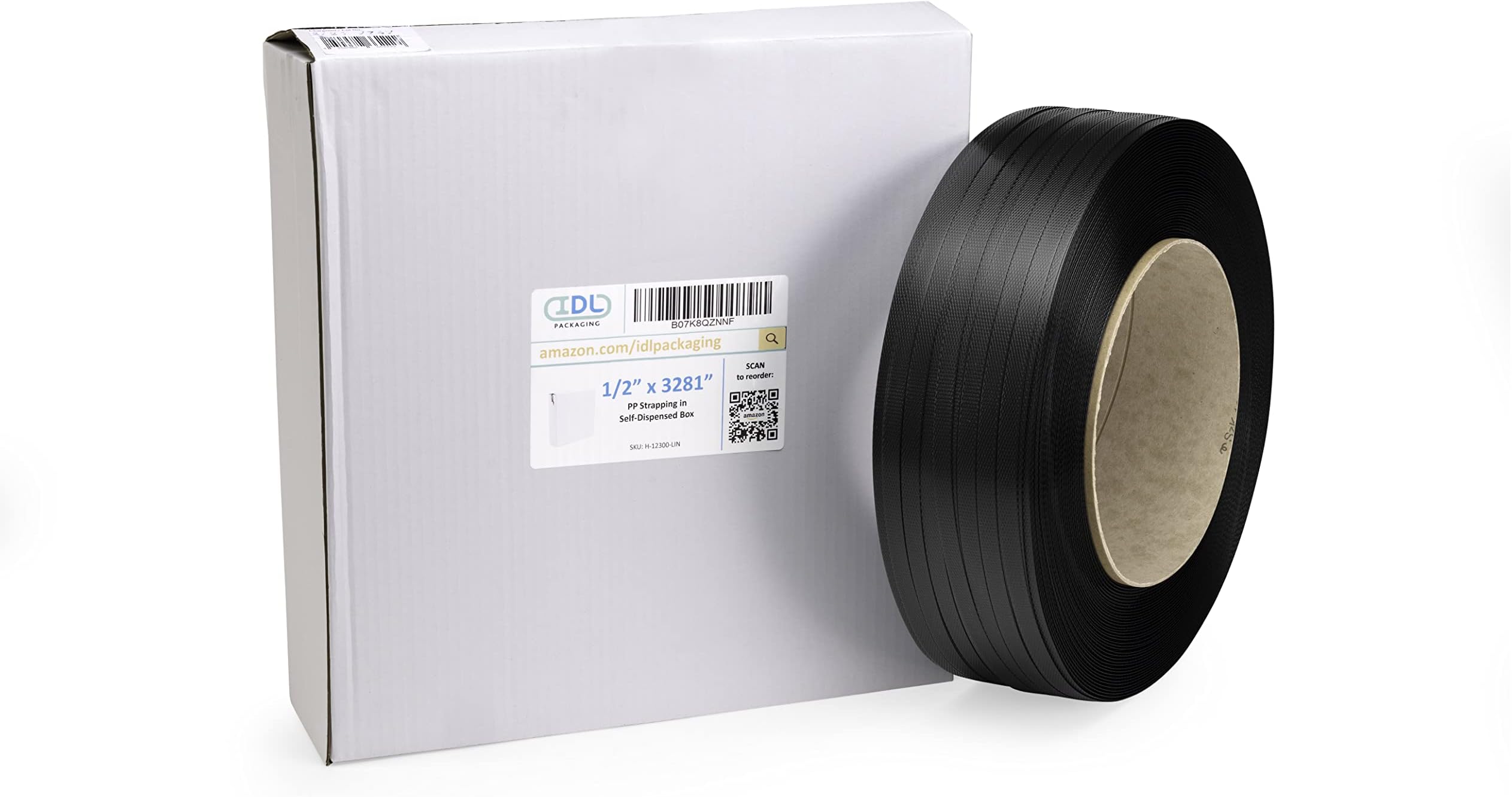 IDL Packaging1/2" x 3281’ Polypropylene (PP) Strapping Roll (300 lbs Break Strength) in Self-Dispenced Box – Lightweight and Affordable Poly Banding – Elastic and Flexible Packaging