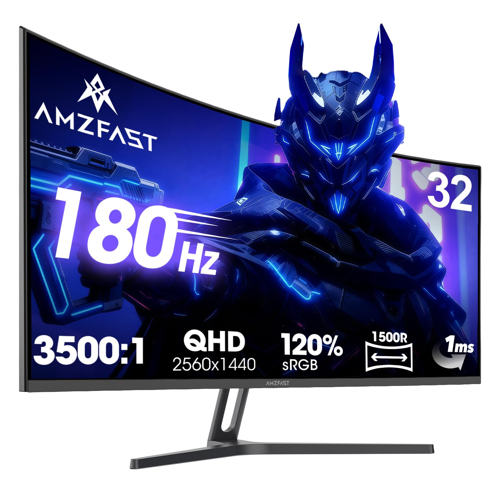 Amzfast Gaming Monitor 32 Zoll Curved – 180Hz, 2K QHD 2560x1440,1ms MPRT, DCI-P3 93%,sRGB 125%, Fast VA 1500R, Adaptive Sync, VESA 100x100mm, HDMI 2.0×2 & DP 1.4×2, AMZG32C1Q