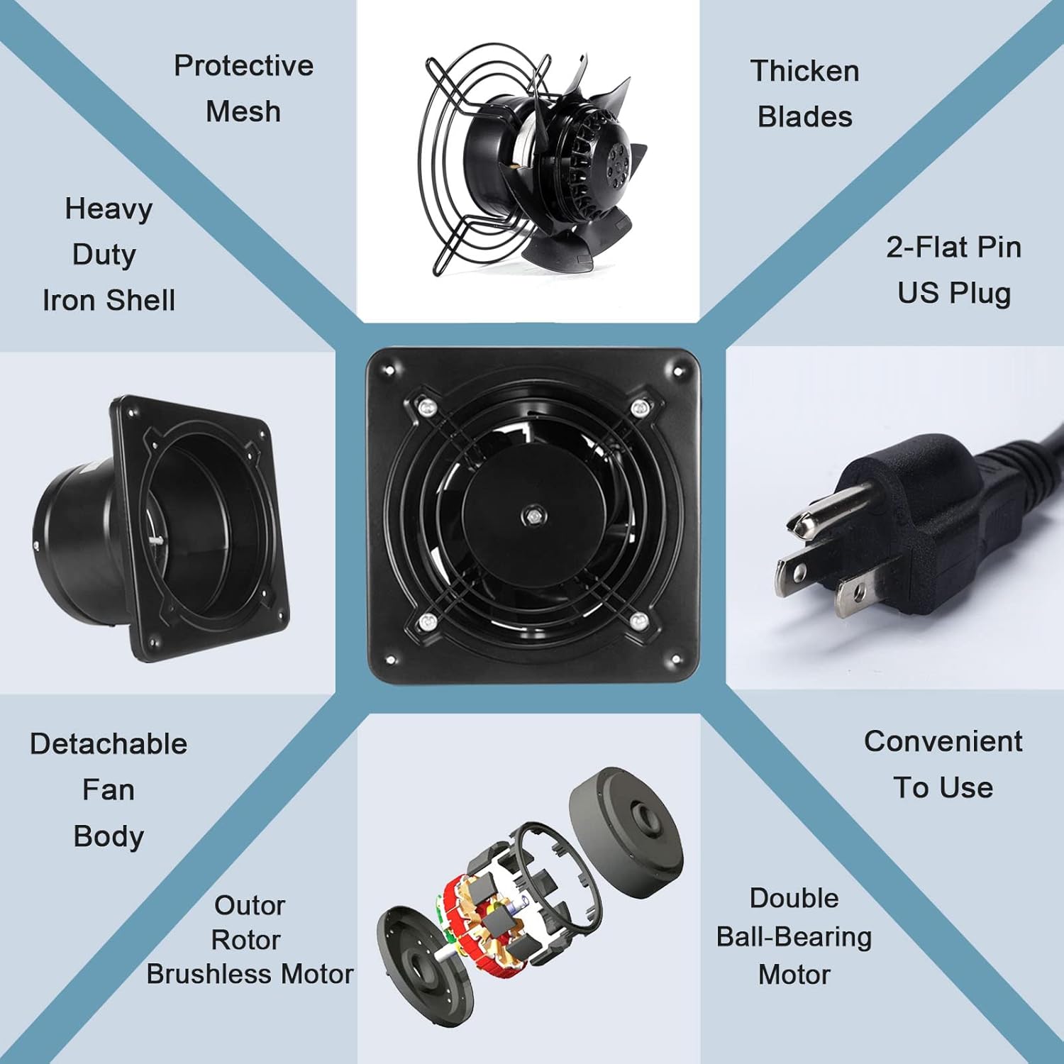 Buy Exhaust Fan, 308CFM High Airflow Bathroom Kitchen Exhaust Fan with