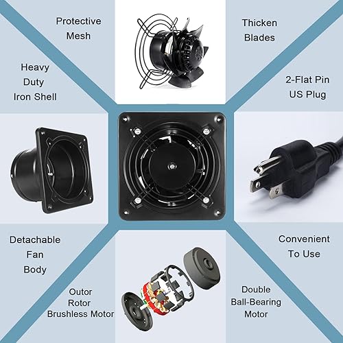 Miniatura 7 de MYGHKO Exhaust Fan, 308CFM High Airflow Bathroom Kitchen Exhaust Fan with Anti-backflow Valve, Wall Exhaust Fan Ceiling Extractor Fan Garage Attic