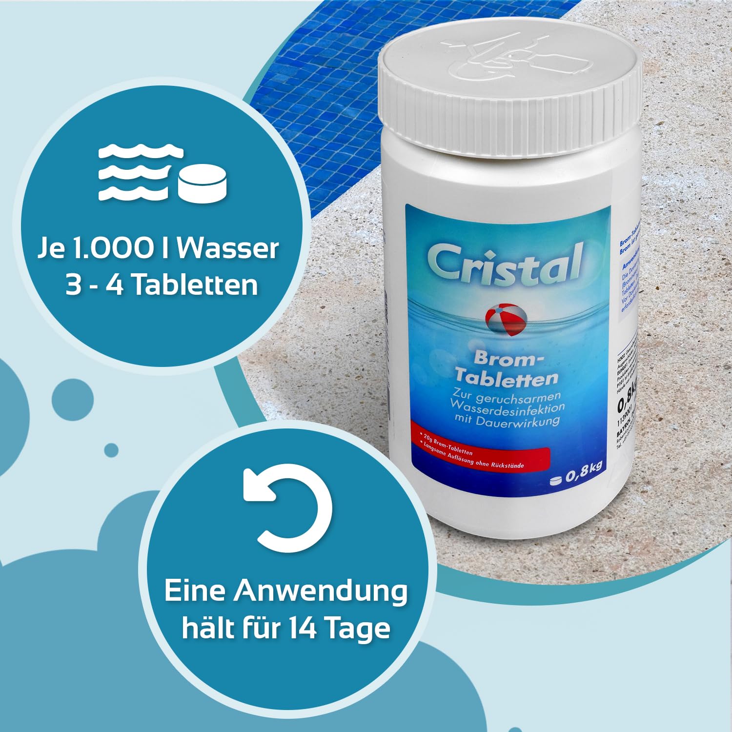 Cristal Bromtabletten 20g - 800g Dose - Effektive Wasserdesinfektion für Pools & Whirlpools - Langzeitwirkung & Chlorfrei