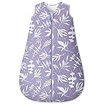Unnivoll Baby Sleep Sack 6-12 Months 1.5 Tog Baby Wearable Blanket 100% Cotton Fabric Warm Sleeping sack with 2-Way Zipper Quilted for Infant Newborn Tog Purple Leaves