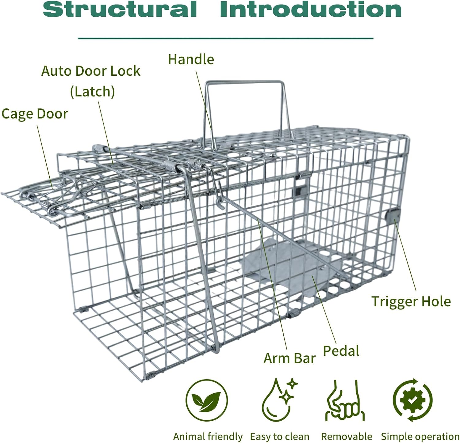 Humane Live Animal Trap for Squirrels, Chipmunks, Rats, Rabbits & Small Cats – Heavy-Duty Steel Mesh Cage for Safe Catch & Release 17.3” x 7.9” x 8.3” (Large（1pack）)