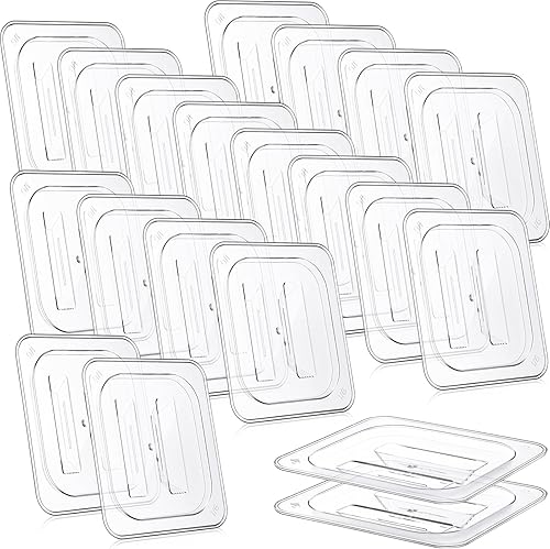 Hoolerry 24 tapas de sartén de alimentos con asa de policarbonato tamaño 1/6 tapa transparente para restaurante, contenedor de alimentos comerciales