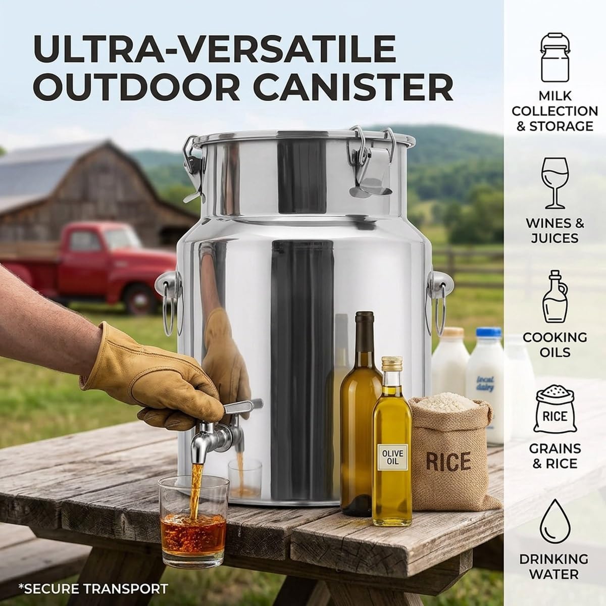 Fusto per Olio in Acciaio Inox 5l 10l 15l 20l 30l 50l, Contenitore Alimentare con Rubinetto e Guarnizione Antiperdita, Bidone Antiruggine per Cucina(With Spigot,9L/2.38Gal)