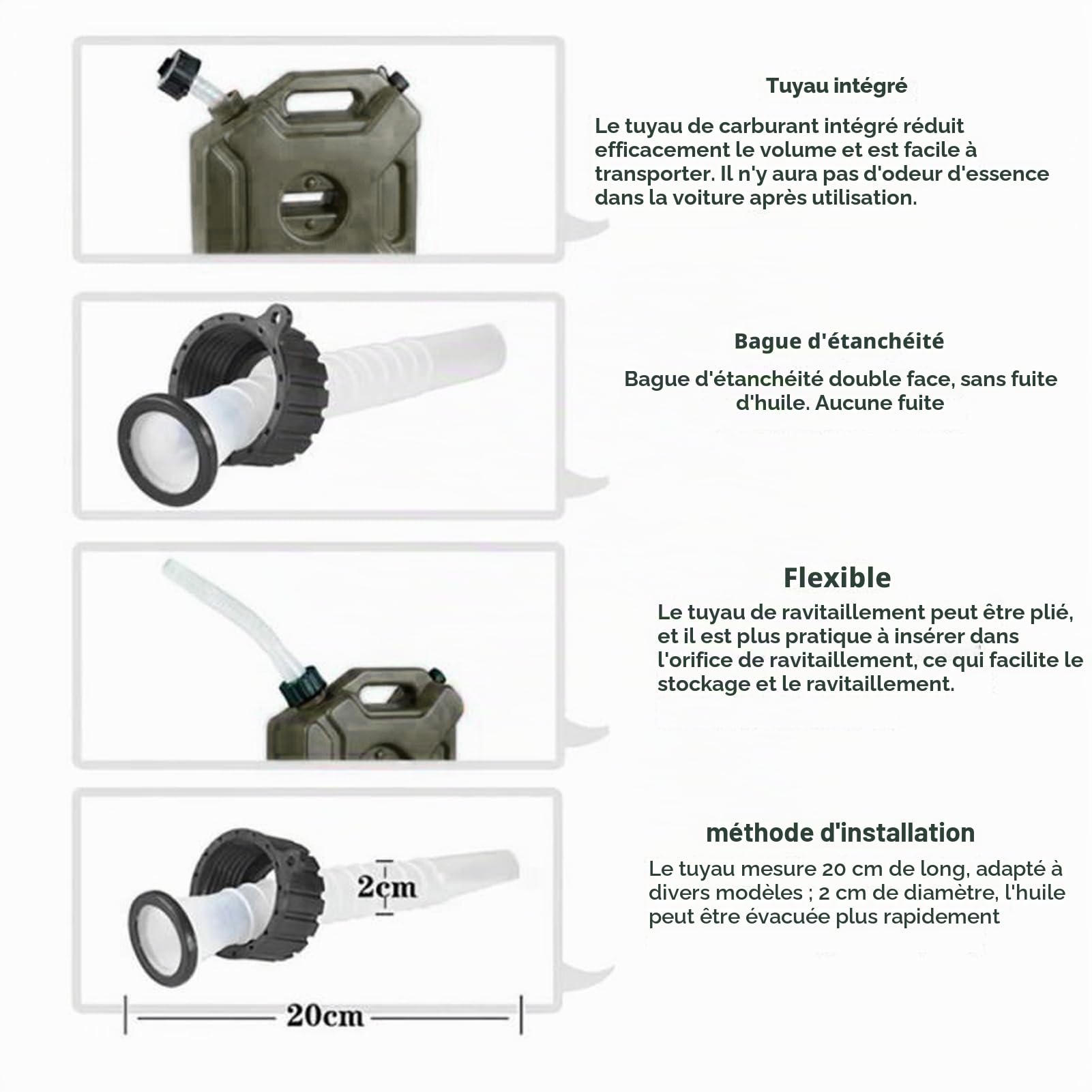 Réservoir D'Essence, 3 L 0,75 Gallons, Bidon D'Essence, Mazout, Essence, Réservoir de Secours Vert pour la Plupart des Voitures, Motos, UTV, VTT, Véhicules Tout-terrain (Sans