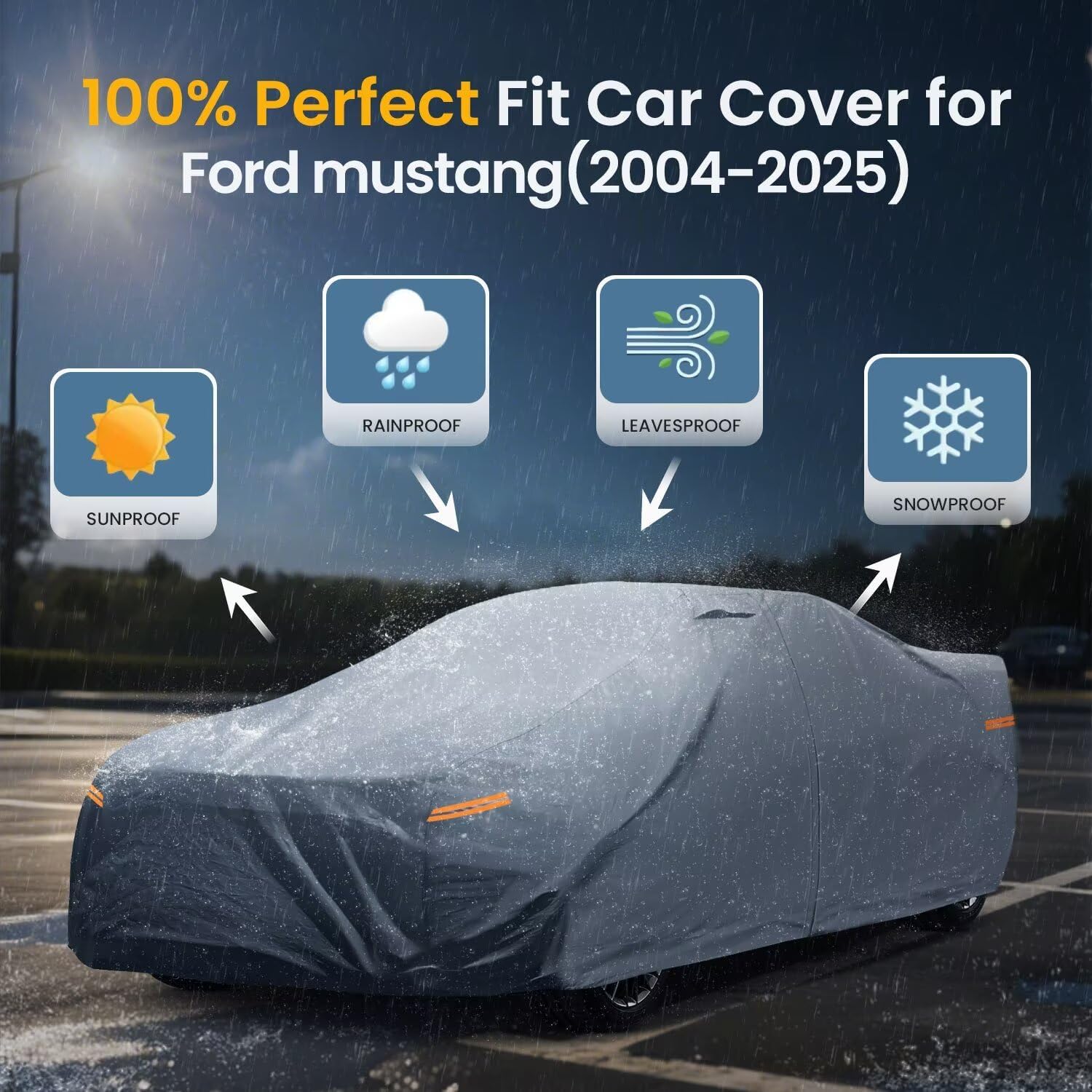 Car Cover Waterproof for Ford Mustang(2004-2026) with Breathable Vents, [2026 Upgrade] Premium Covers with Cotton Liner and Zipper Door, Sun Rain Snow Dust Uv Protection.(Gift with Towel)