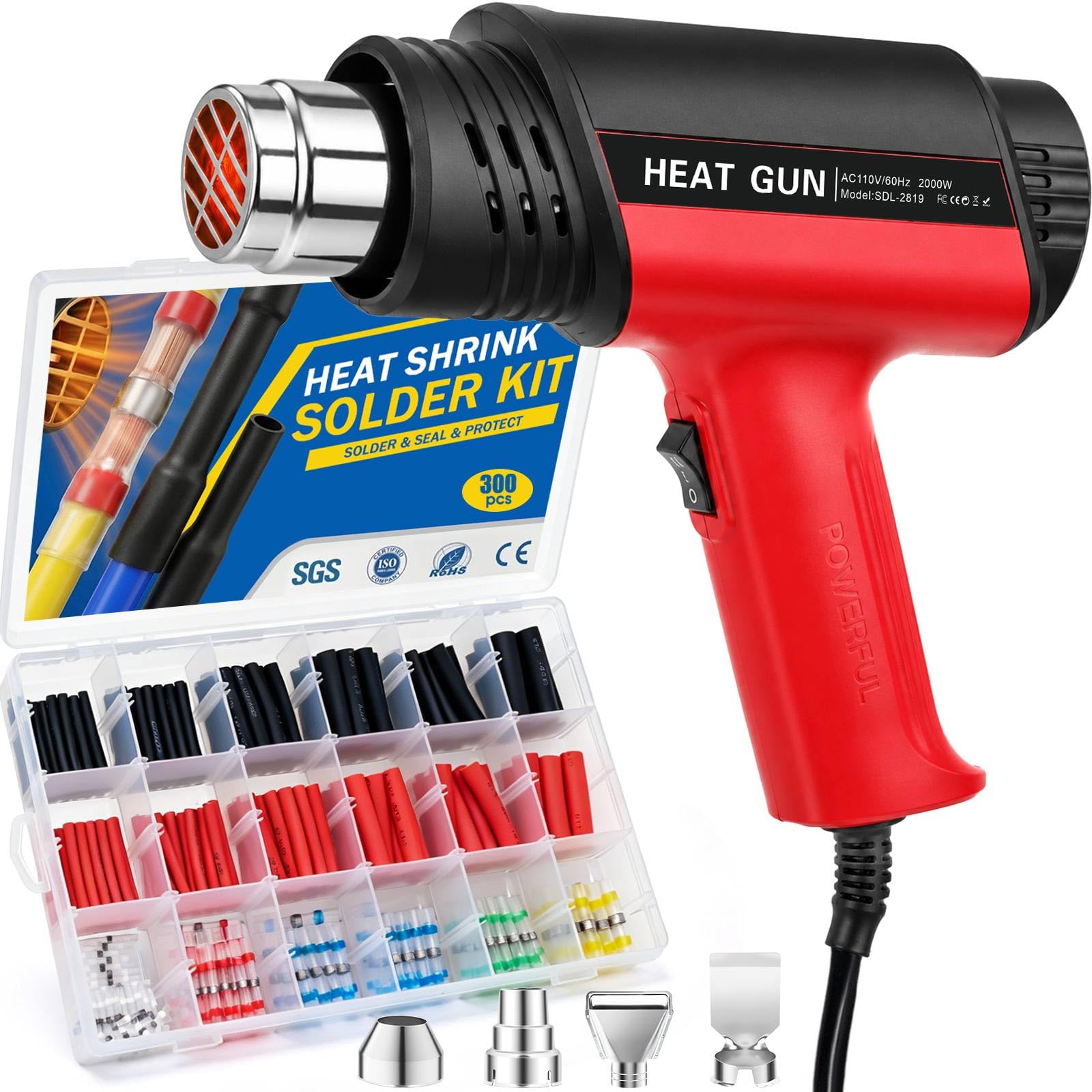 2000W Heat Gun with 300pcs Solder Seal Wire Connectors &amp; Heat Shrink Tubing
