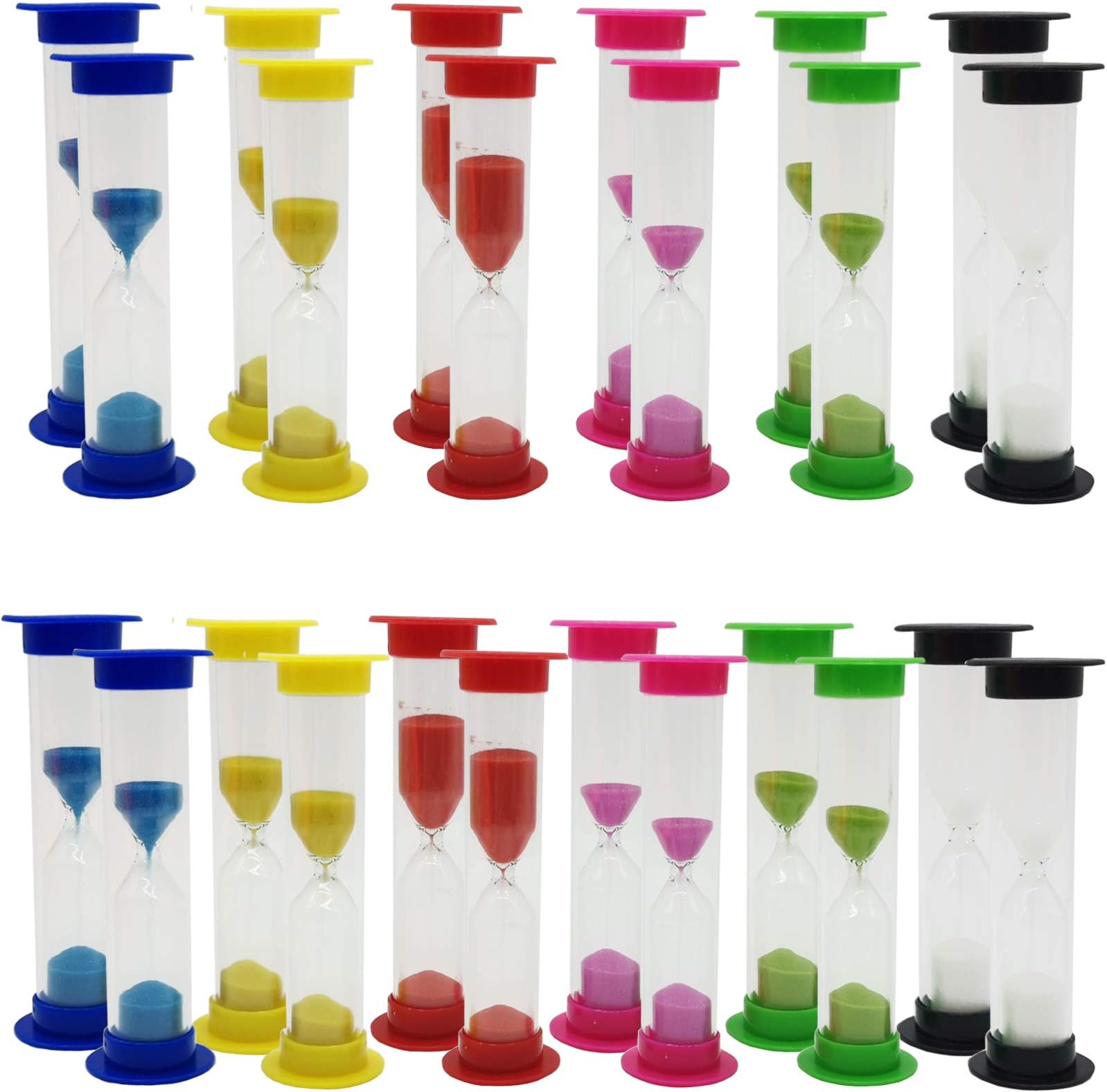 RONYOUNG 24PCS Sand Timer Plastic Sandglass Timer Colorful Hourglass Timer Sand Clock Timer 30S 1Min 2Mins 3Mins 5Mins 10Mins for Adult Kids in Classroom Kitchen Games Office