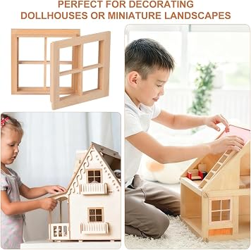 DOITOOL 4PCS Dollhouse Windows 1: 12 Scale Miniature Dollhouse Furniture Window Frame Tiny Wooden Window Models Miniature Window Frames for Dollhouse Decoration