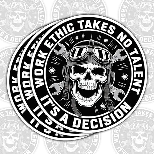 3 calcomanías de vinilo Work Ethic Takes No Talent It's a Decision, calcomanías de vinilo de mecánico de calavera con llaves, calcomanías