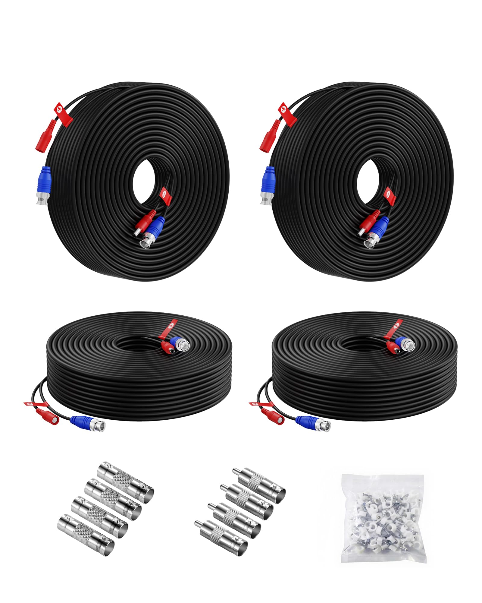 Anlapus Schwarz 4 Pack 30M 100Ft Video Power Cable Bnc Dc Extension Cable For Cctv Security Camera Dvr System