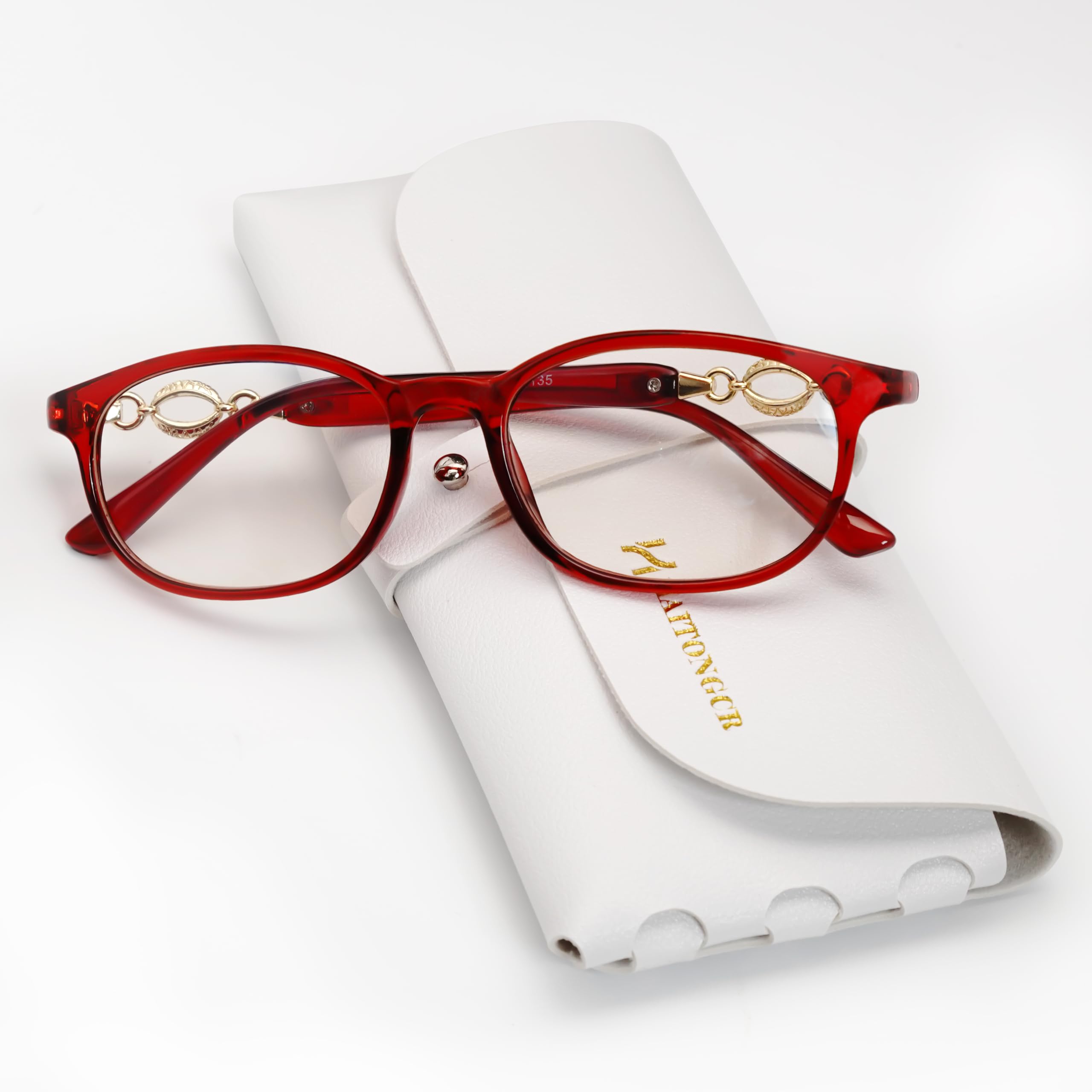 HAITONGCR Square-Round Frame Black & Red Anti-Blue Light Reading Glasses with Metal Foldable Temples R1127