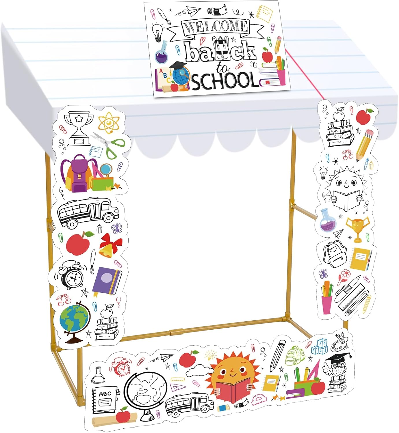 6 Pcs Back to School Classroom Tabletop Hut with Frame DIY Welcome to Classroom Decoration Banner Back to School Photo Props for First Day of Schools Party Decoration