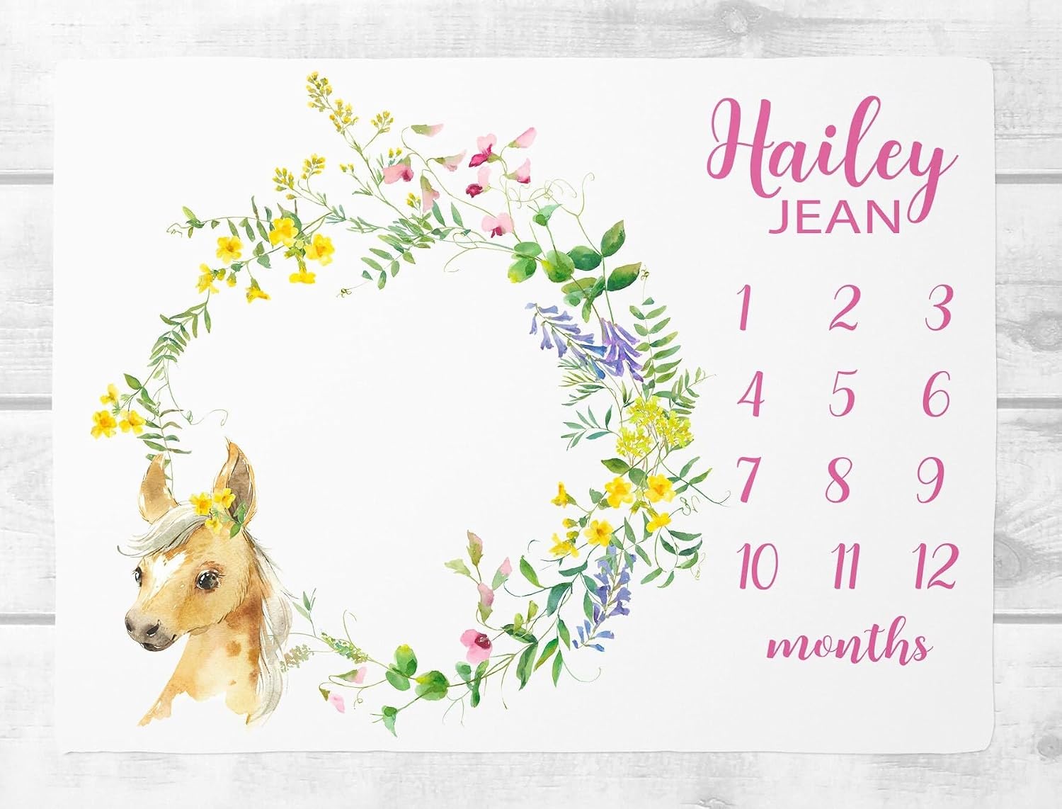 Floral Horse Milestone Blanket Personalized Baby Girl Blanket Baby Growth Tracker Farm Nursery Blanket Monthly Baby Blanket HHQ63_BLKBB010_3