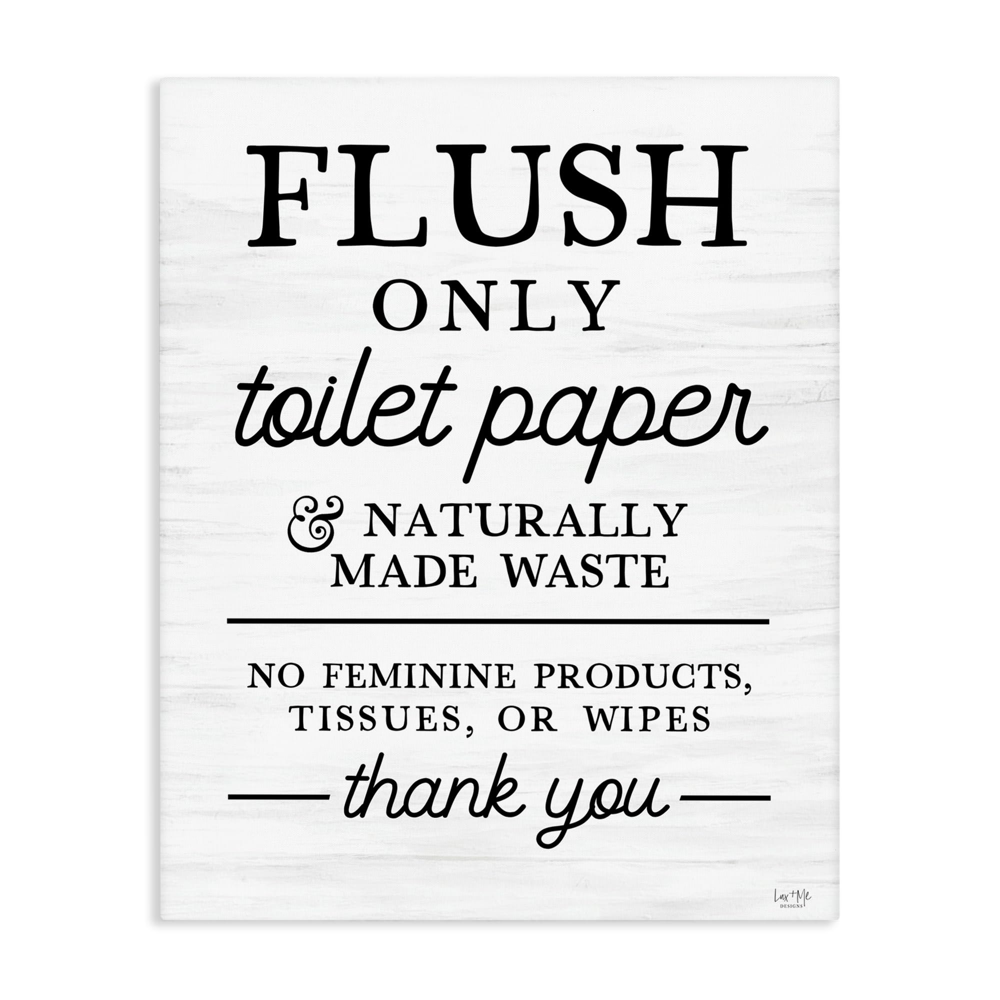 Flush Only Toilet Paper Rules, 24 x 30 Inch Canvas Wall Art