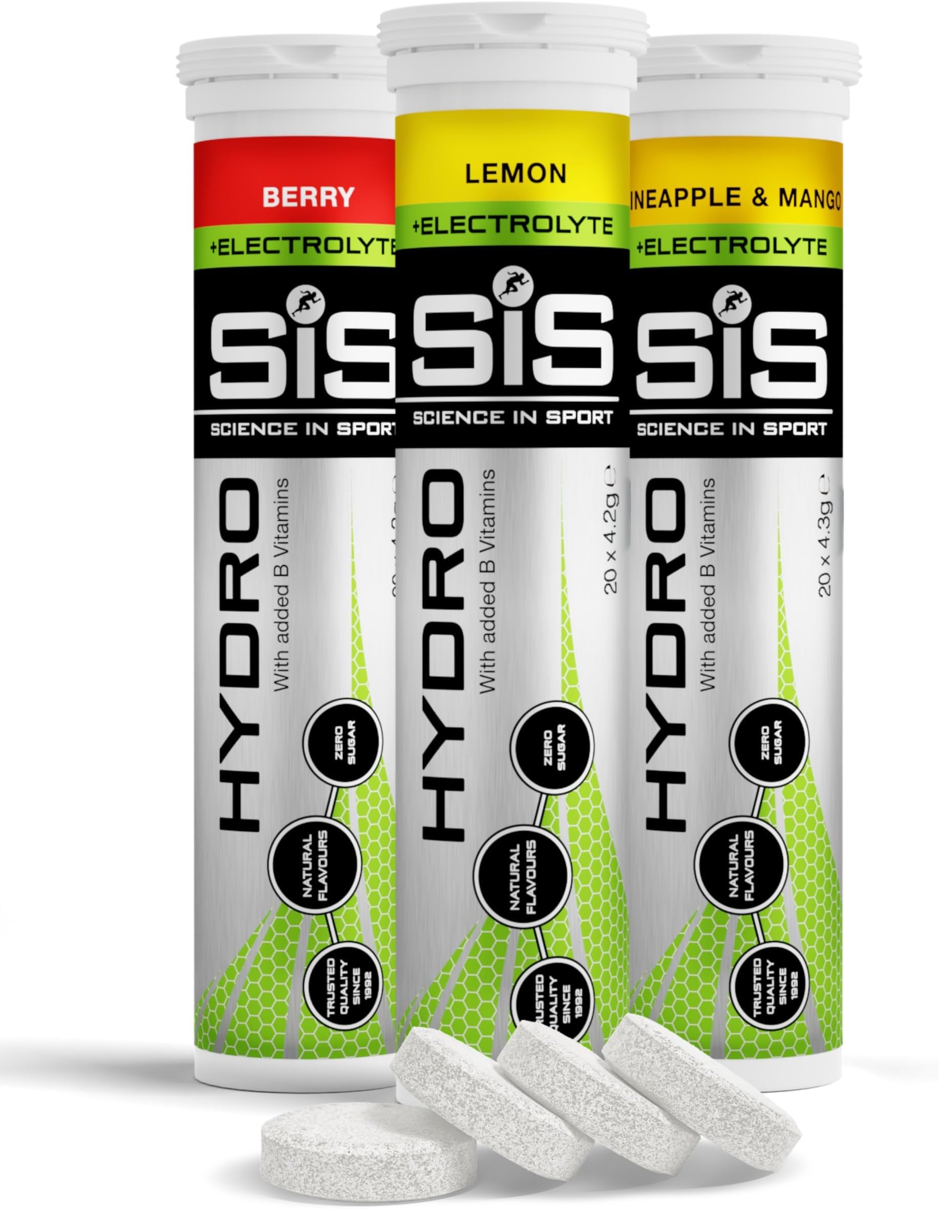 Science In Sport Hydro Electrolyte Tablets | Sugar Free Hydration Tablets | Essential Electrolytes to Reduce Fatigue & Aid Rehydration | Variety Pack | 60 Servings | 3 Pack