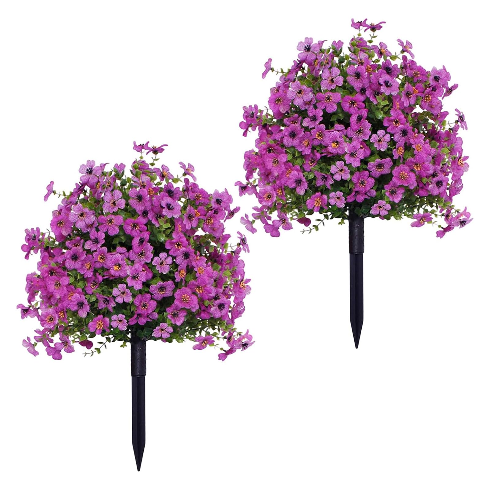Zorkkra 2PCS 60cm Artificial Violet Flowers with Ground Spikes, Fake Plants for Outdoor Planters Garden Balcony, UV Resistant Lifelike Artificial Plants for Home Decoration Porch Garden (B)