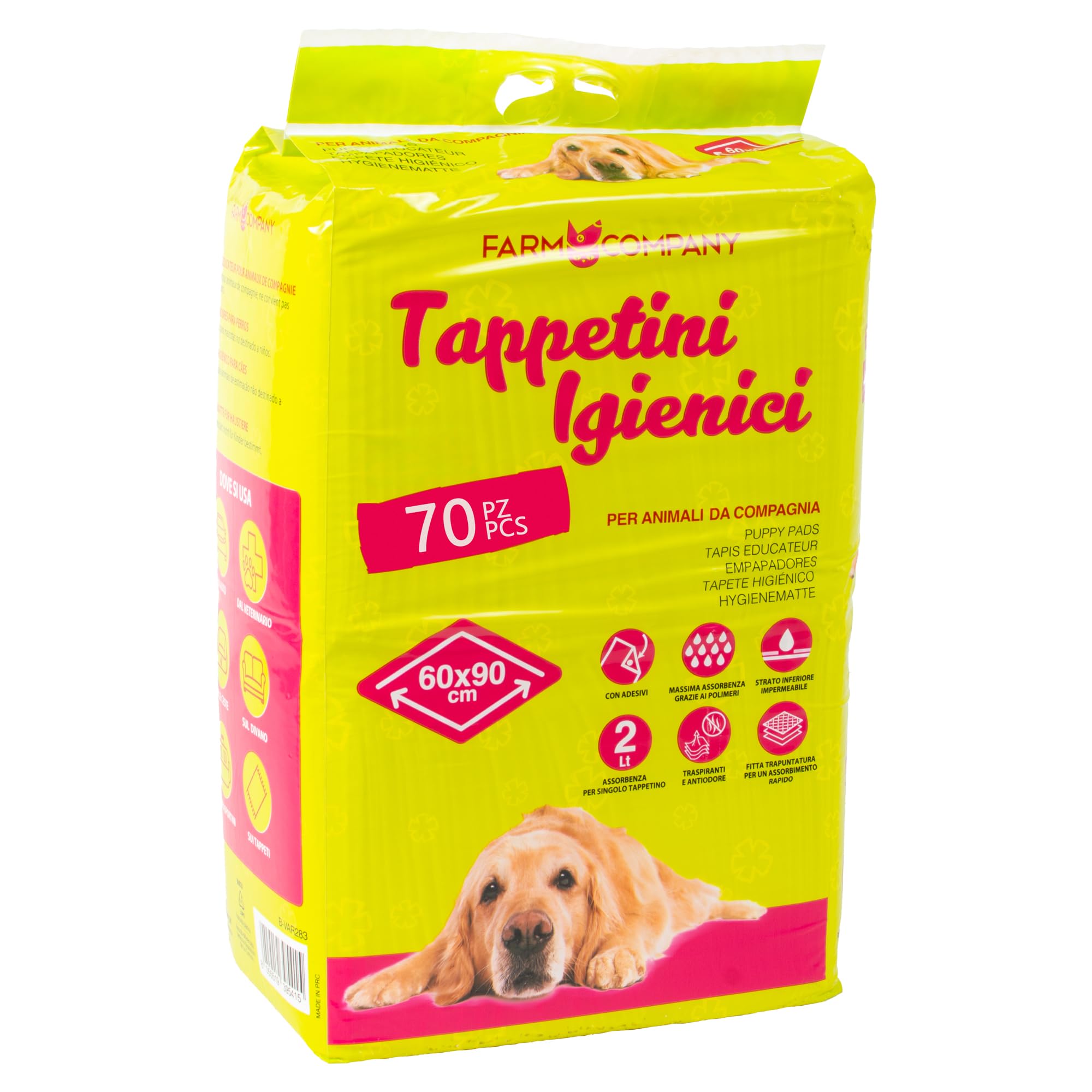 Tappetini Igienici per Cani 60x90 cm, 140 Pz, Super Assorbenti fino a 2 Litri, Traversine per Addestramento e Igiene, Adatti a Cuccioli e Cani Adulti