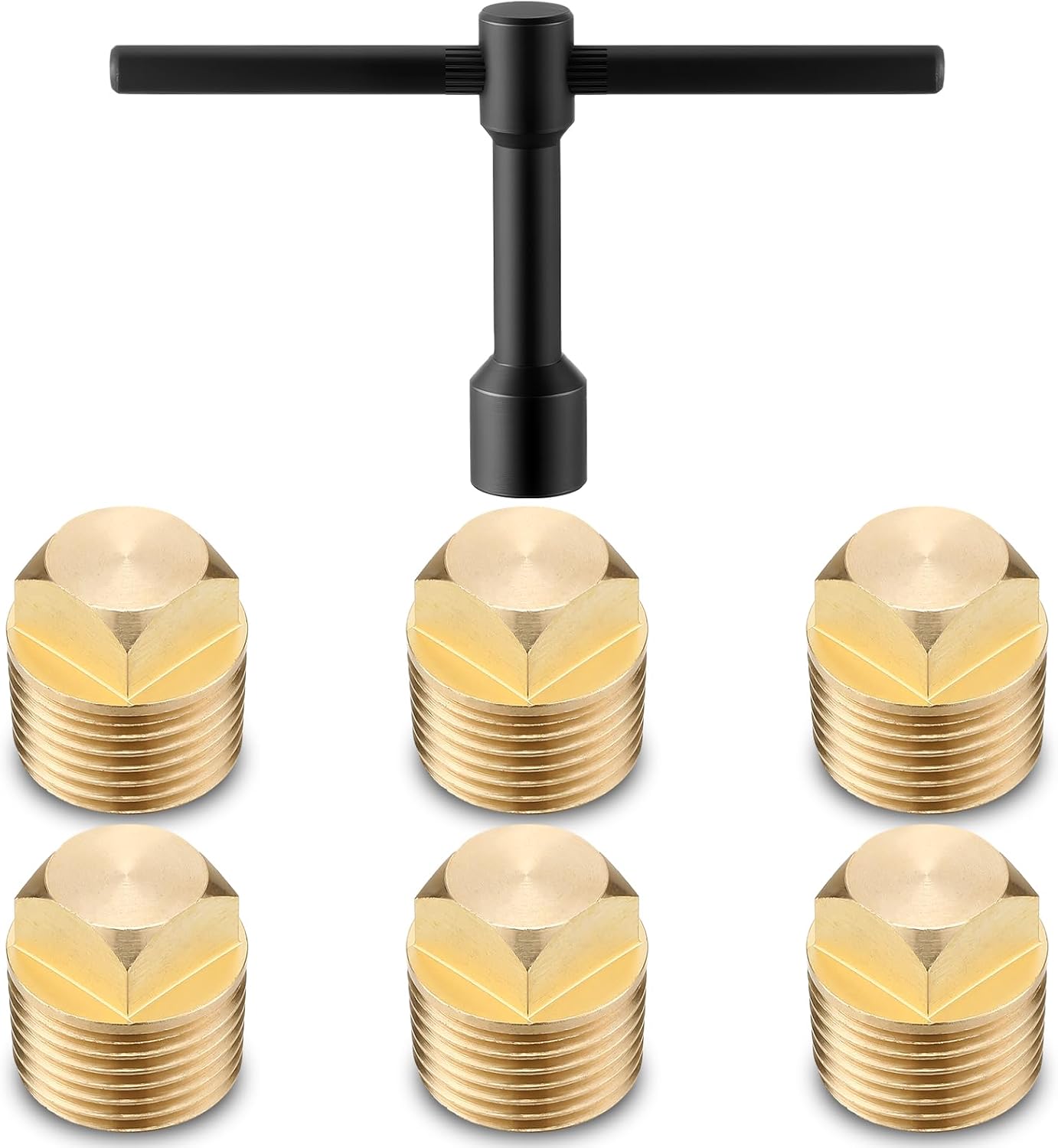 6 Pcs Solid Brass Drain Plug Kit 1/2" Npt Solid Brass Drain Plugs and Internal Square Wrench Boat Rv Plumbing Accessory