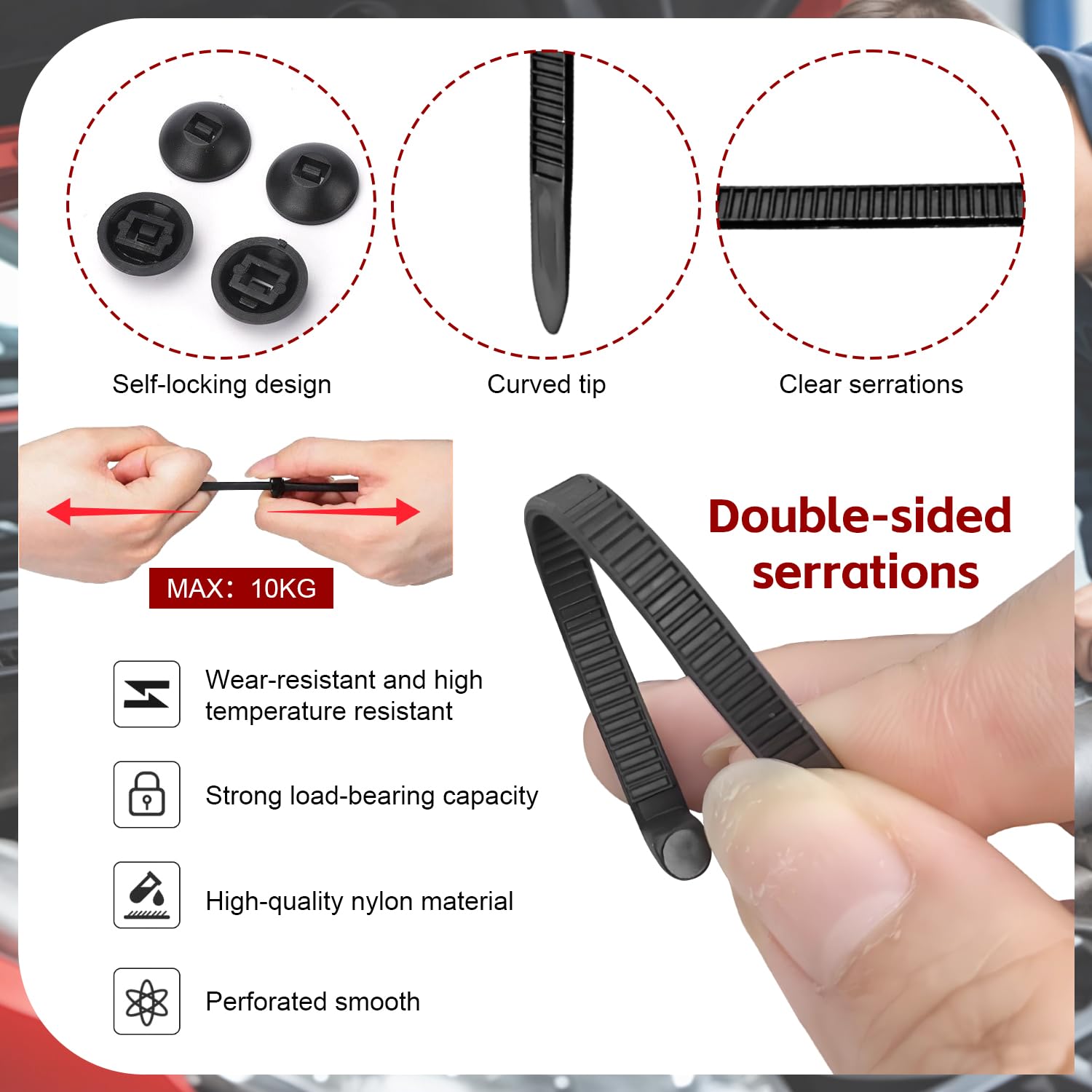 100 Pièces Boucles D'attache Cable En Nylon Universel : Serre Cable Plastique Noir UV-Résistant, Attache Cable Plastique Polyvalent, Pour La Fixation De Câbles, Voiture, Maison, Réparation