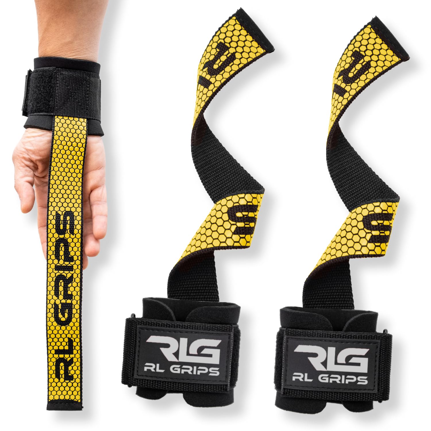 RL Grips® Straps Gym with Wrist Wraps for Weightlifting and Powerlifting, Grip Straps for Back with Wrist Protection