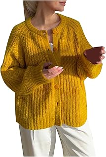 Chaquetas para Mujer Casual Cómodo Suéter Cardigan de Punto de Gran Tamaño y Cómodo de Color Sólido para Mujer, Manga Larga Ropa Exterior Casual Chaleco Corto Burbujas