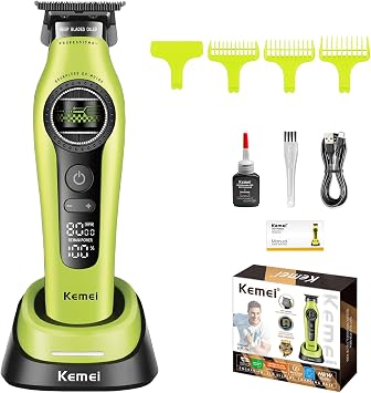 KEMEI 1595 Professional Brushless Zero Gap T-Blade Trimmer for Men, Green