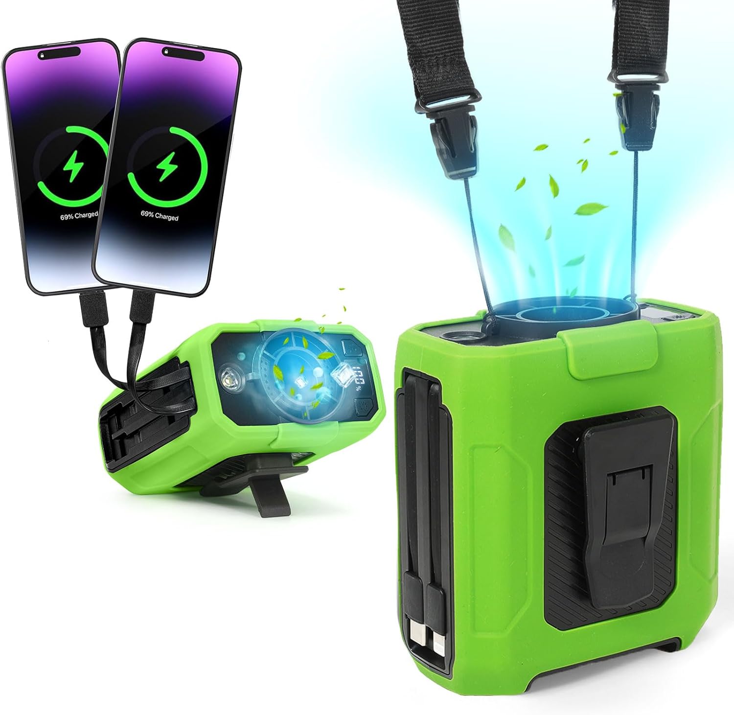 10000mAh Personal Waist Fan, 5-Speeds 16000 RPM Strong Airflow, Portable Wearable Fan with up to 40H of Working Time,Flashlight and SOS Alarm Hanging Neck Fan, Belt Fan for Outdoor, Camping