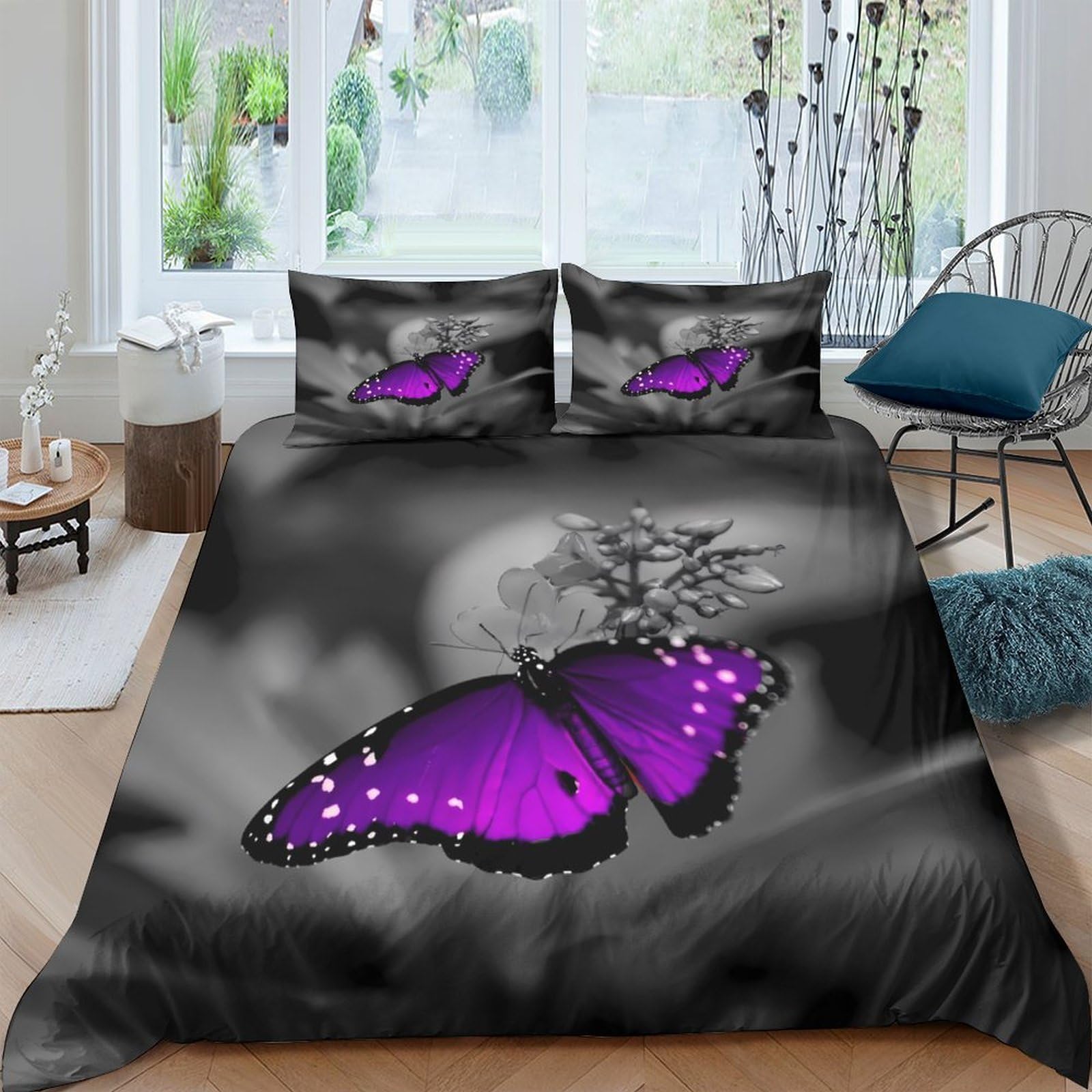 3D Printed Butterfly Quilt Cover, Microfiber Duvet Cover Hidden Zipper for