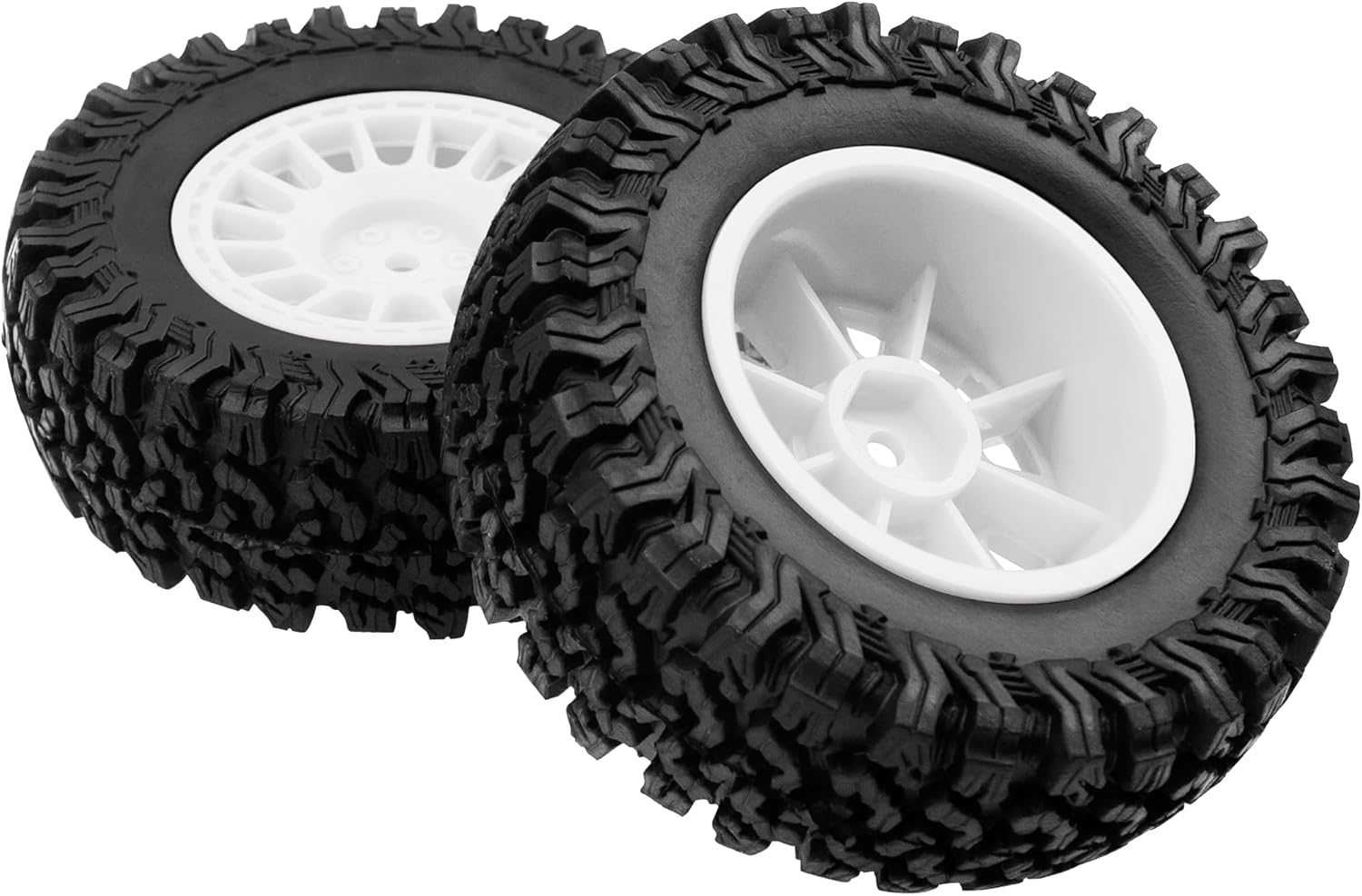 4Pcs HIRCQOO 1.9" RC Crawler Tires OD 90mm Rubber Tire and Plastic Wheel Rims 12mm Hex Compatible with 1/10 Axial SCX10 D90 Tamiya CC01 TF2 TRX4 RC Crawler (White)